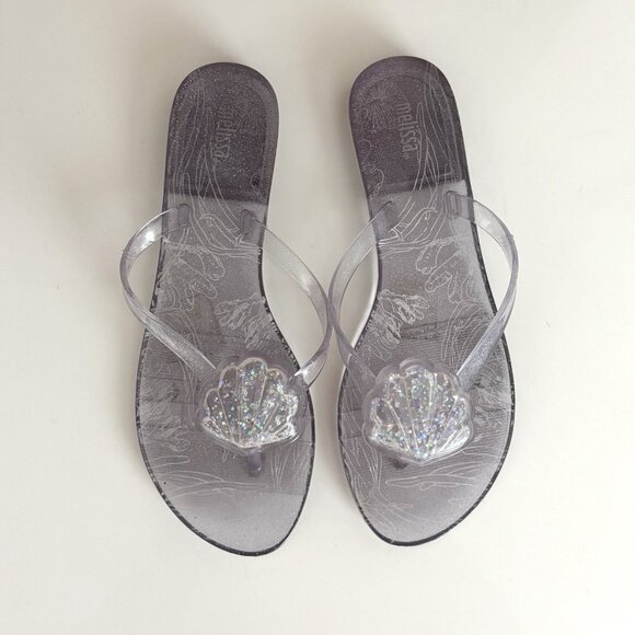 Melissa Clear Glitter Shell Jelly Flip-Flop Sandals Women’s Size 8 - Picture 1 of 6